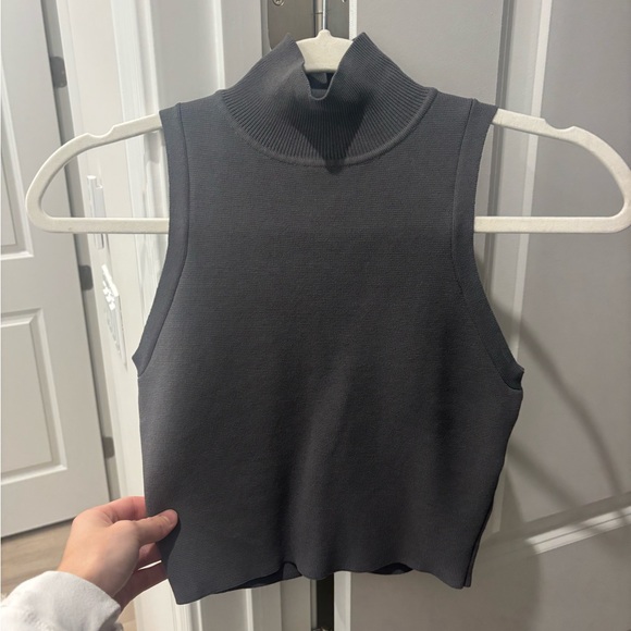 Zara Charcoal Ribbed Knit High Neck Top - Picture 1 of 2
